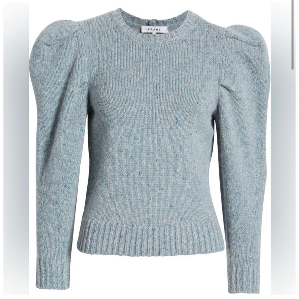 NEW Frame Pleated Sleeve Sweater in Chambray Blue M